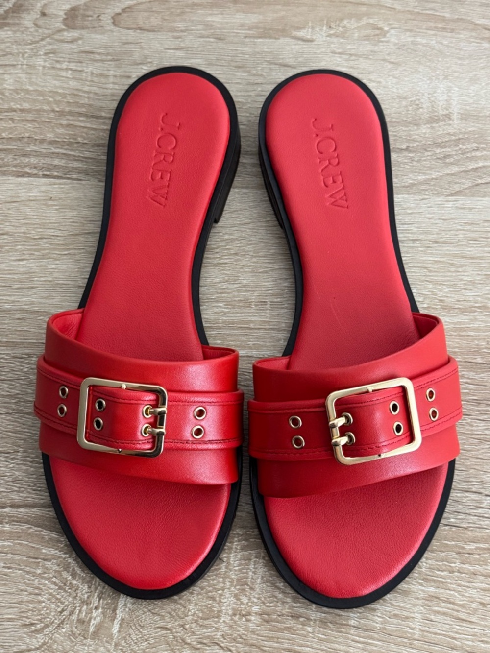 J.Crew Belted Flat California Poppy Red Leather Sandals with Buckle